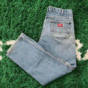 Vintage 2000s Y2K Dickies Faded Blue Denim Work Jeans Size 33X32